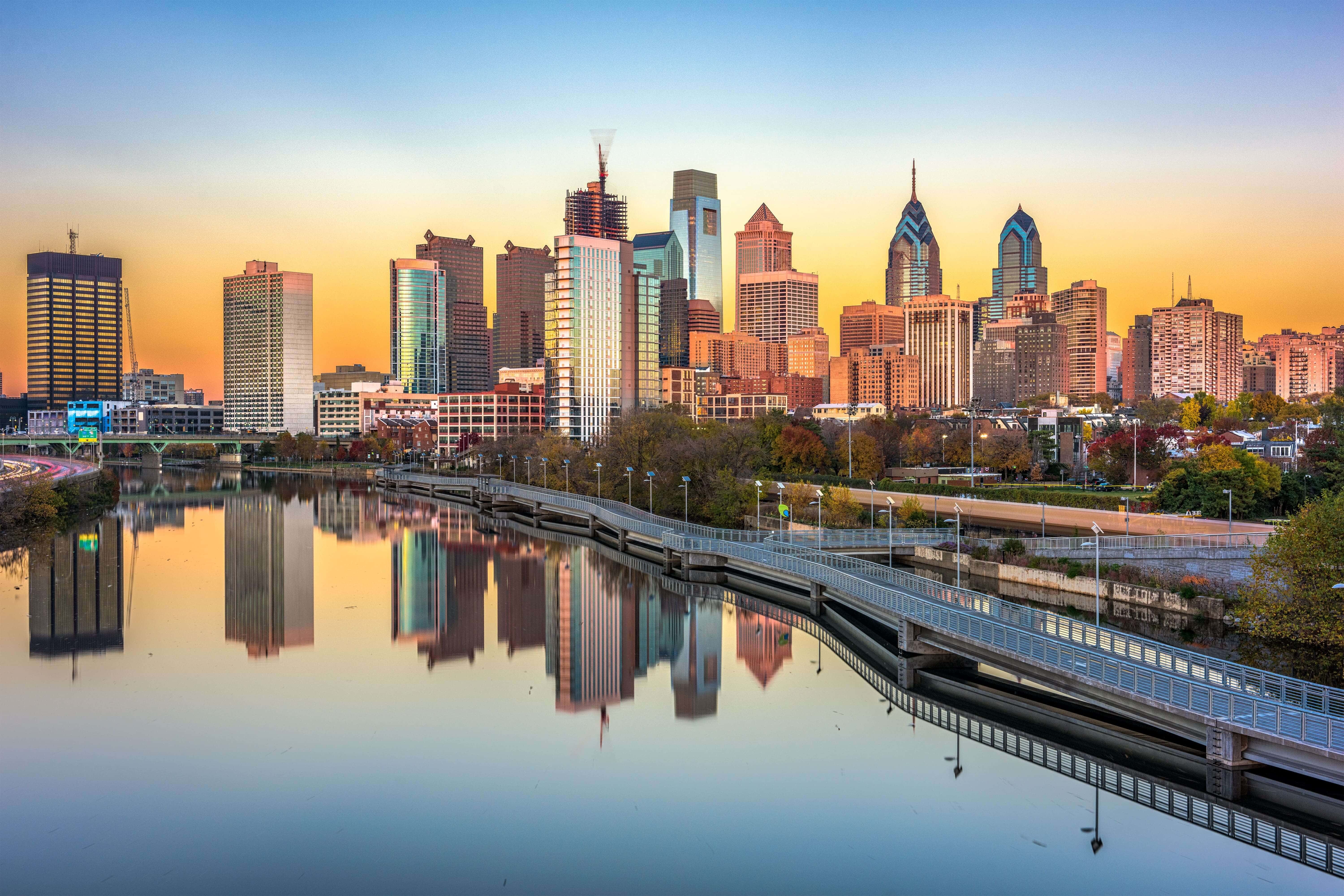 Philadelphia skyline near University City and Powelton Village